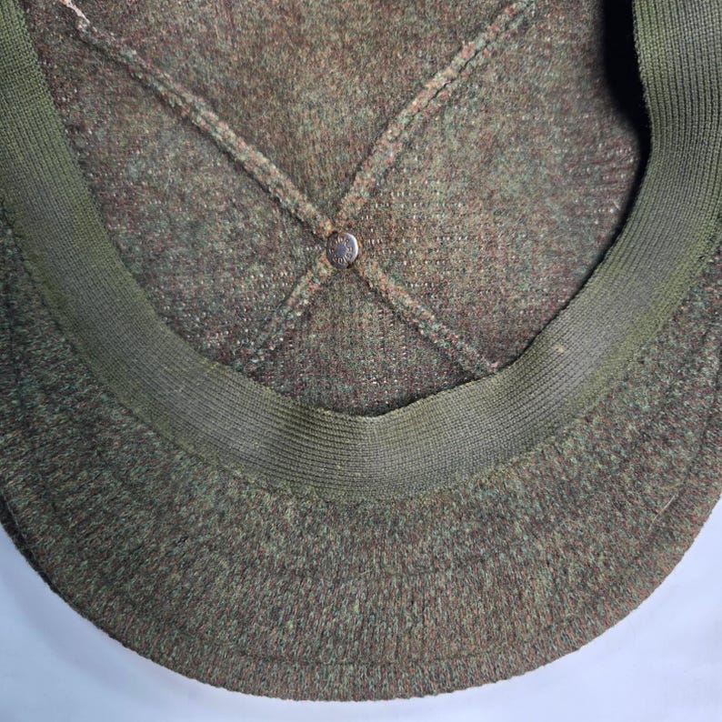 Vintage Kangol 504 Newsboy Cap Olive Green Marled Wool Blend Hat Mens image 7
