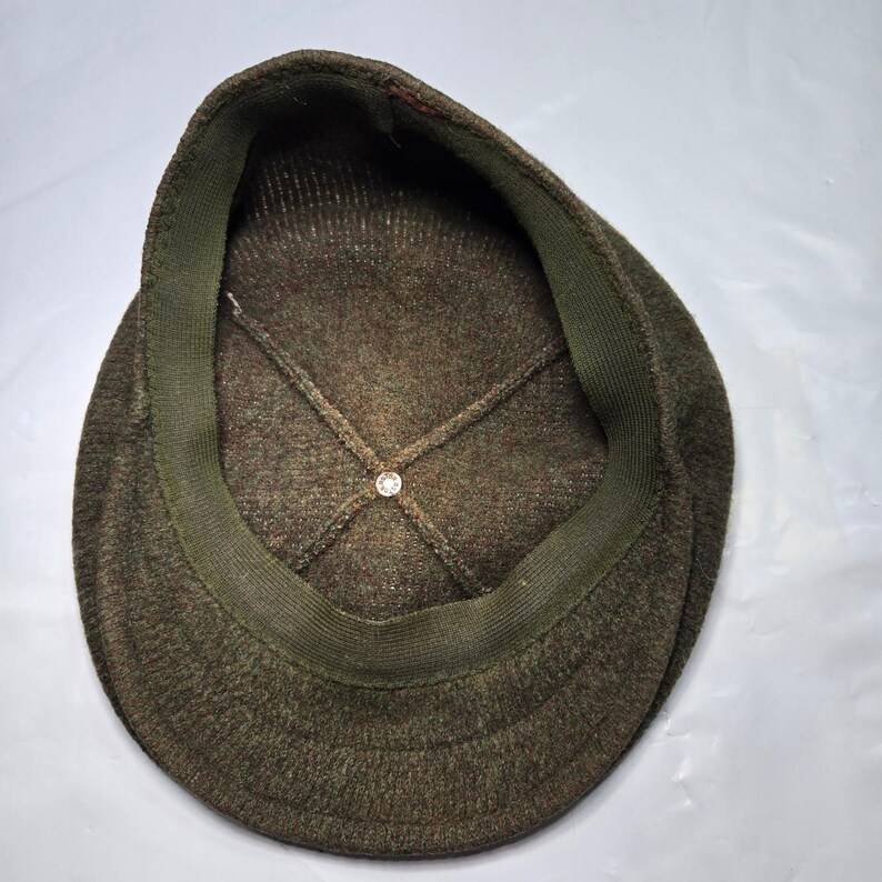 Vintage Kangol 504 Newsboy Cap Olive Green Marled Wool Blend Hat Mens image 6