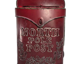 North Pole Post Red Metal Christmas Santa Mailbox Vintage Holiday Decor 15.5in