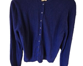 Vtg Barrie for Marty Sullivan Navy Blue 100% Lambswool Cardigan Made in Scotland