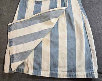 Vintage Nuovo County Seat Striped Denim Mini Skirt Blue White Wrap Front 11/12