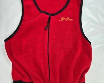 Vintage LL Bean Fleece Ski Jumpsuit Red Black Stirrup Zip Front One Piece Womens