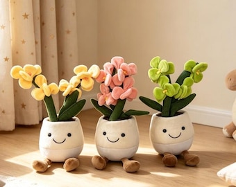 Jellycat Fun Orchid Planta en maceta Flor de mano Juguete de fieltro Muñeca bebé Decoración para casa de muñecas