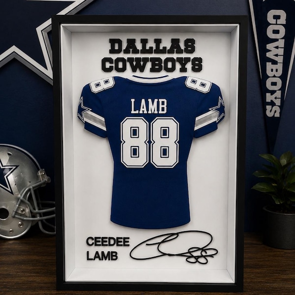 CeeDee Lamb #88 Dallas Cowboys Caja de sombra 3D / Decoración de pared de fútbol americano / Regalo para fanáticos de los Cowboys / Exhibición de recuerdos deportivos