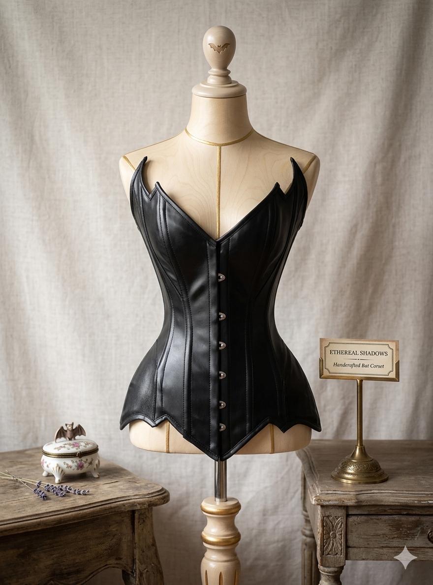 Gothic Bat Wing Leather Corset - Handcrafted Waist Trainer, Vampire Bodice, Steampunk Fashion Top