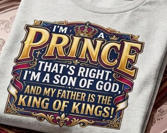 Camiseta juvenil cristiana "Soy un príncipe" – Camiseta "Hijo de Dios" / Camiseta de fe para niños / Camiseta deportiva juvenil Gildan 8000B / Ropa cristiana para niños