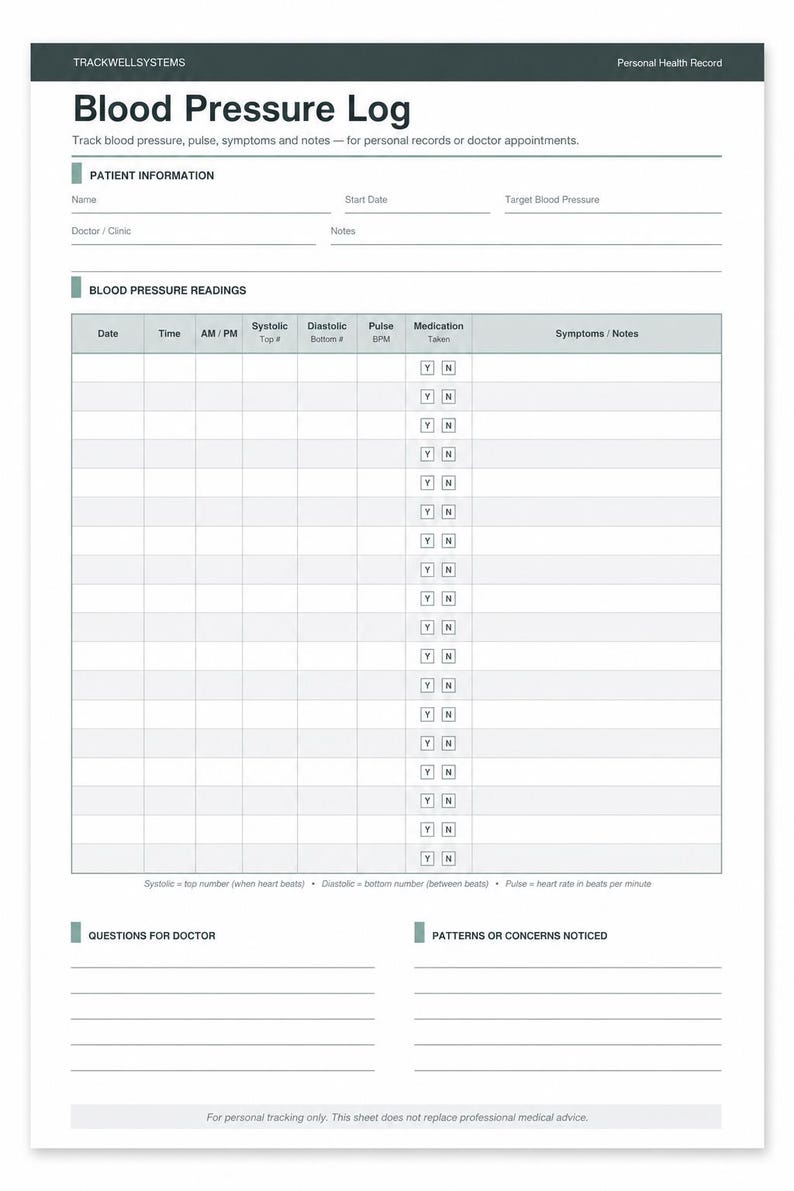 Bp Tracking Cards.pdf Blood Pressure Log Printable BP Tracker Heart Rate Medical Record PDF ...