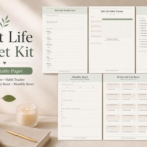 Soft Life Reset Kit Printable Planner Self Care Habit Tracker Bundle