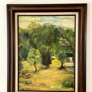 Vintage Mid Century Impressionist Painting 25x32&quot; Country House MI Landscape
