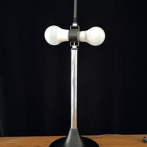 Vintage MCM Chrome and Black Metal Table Lamp 21" double socket