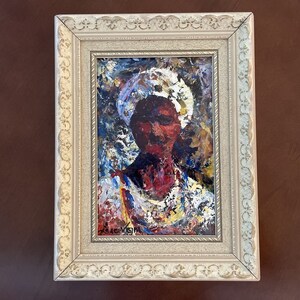 Isac Vieira Abstract Portrait Impressionist Oil Painting Brazilian Artist Vintage signed framed