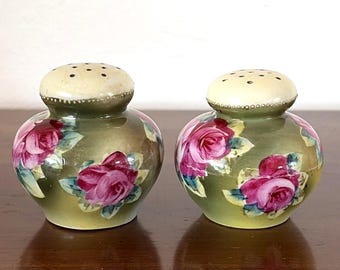 Antique NIPPON Porcelain Hand-Painted Salt & Pepper Shakers Roses