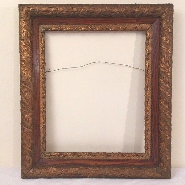 Antique Oak Picture Frame w/ Gold Gilt Gesso Detail for 14x17" artwork