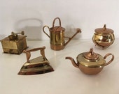 Lot Vintage Brass Miniature Coffee Grinder Teapot Iron Cauldron Sprinkling Can