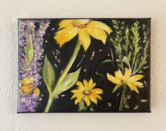 Small Vintage Original Painting Floral Still Life Wildflower signed 7x5"