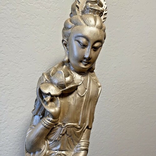Vintage Oriental Kwan Yin Goddess Statue Plaster Tusk shops Shaped Beige over 26' tall