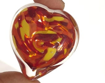 Vintage Orange / Red Abstract Flower Art Glass Paperweight