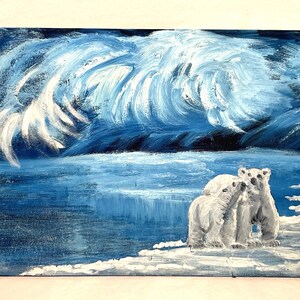 Vintage Original Polar Bear Arctic Winter Landscape 16x12&quot;