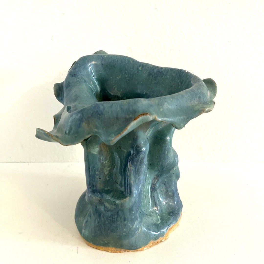 Vintage 7x7 Hand Thrown Studio Art Pottery Vase Brutalist Drip Glaze ...