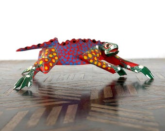 Alebrije Mexican Folk Art Lizard Iguana Oaxaca Mexico Signed Jesus Torres