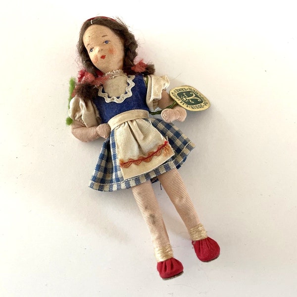 German LILIPUT BIEGE PUPPCHEN Ermey Cloth Girl Doll w Tag 1930-40's