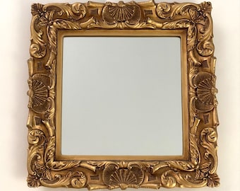 Square Vintage Hollywood Regency Gold Gilt Wall Mirror 12"