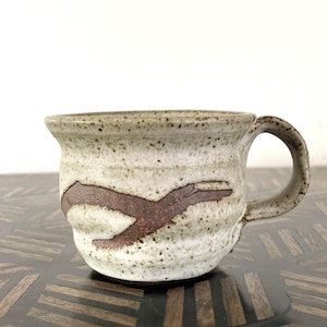 Handmade Studio Art Pottery Coffee Cup / Low Mug Earth-tone w Brown Abstract 8oz signed