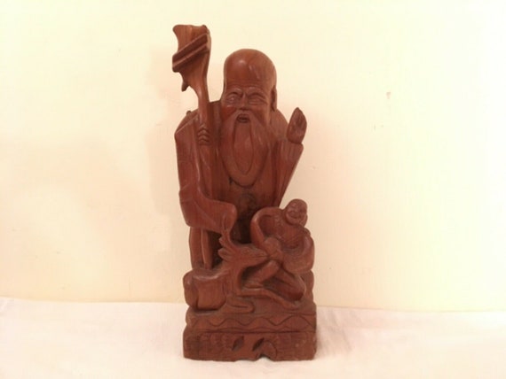 EXQUISITE CHINESE AMBER HAND CARVED GOD OF LONGEVITY STATUE