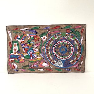 Vintage Mexican Folk Art BIRD FLOWERS Neon Painting on Bark Paper