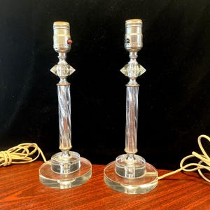 Pair VIntage MCM Glass Table / Boudior Lamps 13&quot;