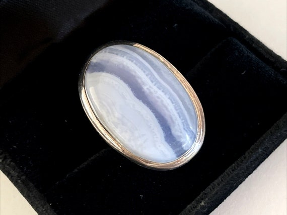 Sterling Silver Freeform Light Blue Lace Agate and CZ Ring Sterling Silver Freeform Light Blue Lace Agate and CZ Ring