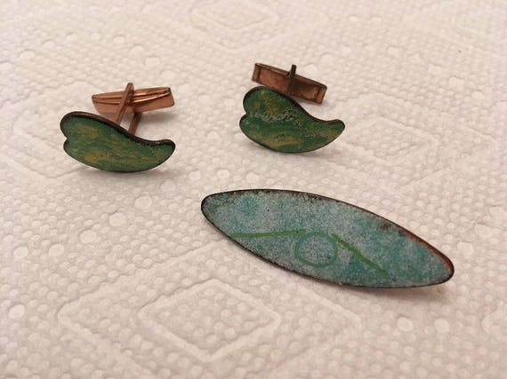 Vintage Enameled Copper Cuff Link Set 18-114