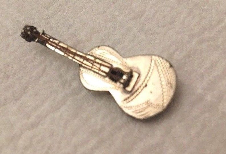 Vintage Sterling Silver GUITAR Brooch