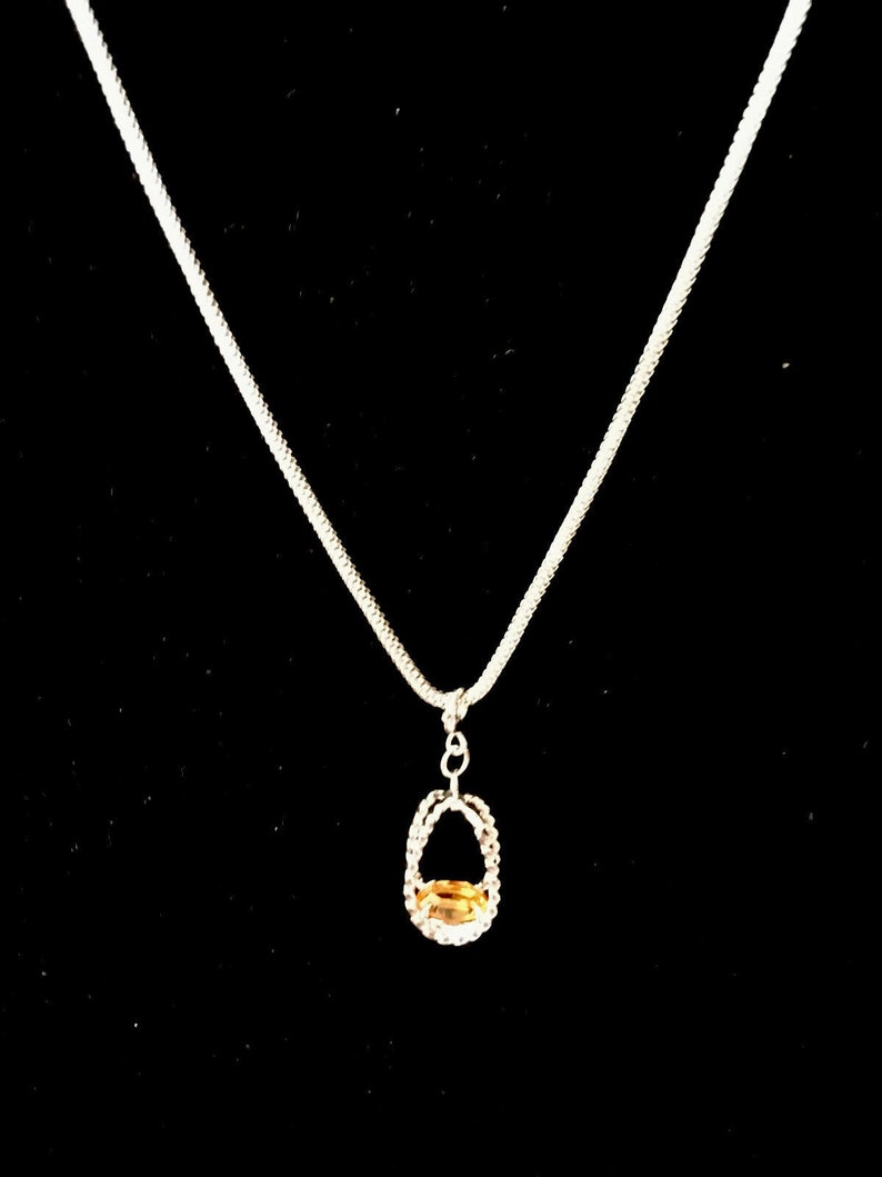 Costume 18 Silver tone Snake Chain Necklace w Citrine Topaz Cradle Pendant