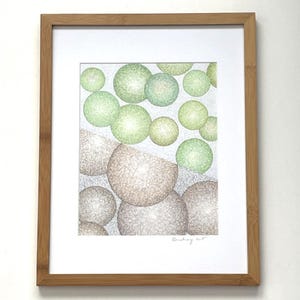 Original Colored Pencil Drawing Abstract Geometric Bubbles 12x15&quot; signed