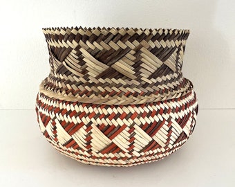 Huge Vintage Tarahumara Basket Handmade Mexico 15x12" Multi-color Vase Shape