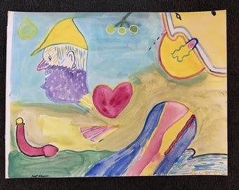 Vintage 80s Outsider Art Figural Dreaming Painting Robert Gilkerson 24x18"