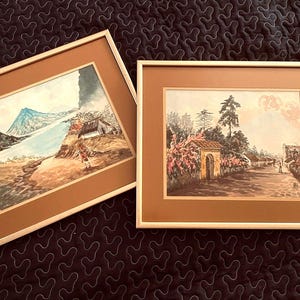 Pair Vintage South America Island Landscape Watercolor Paintings 18x15&quot; Signed