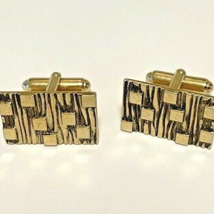 Vintage MCM Gold-tone RETRO Rectangle Cufflinks w/ Geometric Design