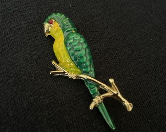 Vintage Gold-tone Enameled Parrot Brooch Figural Bird