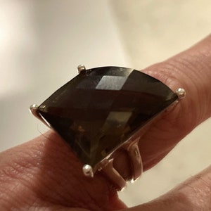Vintage Sterling Mod Silver Smoky Topaz Ring size 6 Abstract Stone Neo Deco