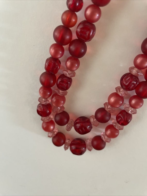 Vintage Red w Pink Plastic Bead 2-strand Choker N… - image 5