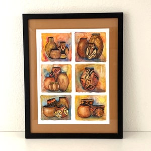 Vintage Original Southwest Pottery Watercolor Painting Robbie Summers Framed 15x19&quot;