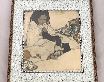 Antique Holiday Print THE CHRISTMAS STOCKING by Jessie Wilcox Smith