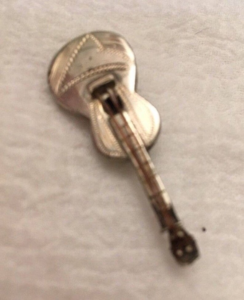 Vintage Sterling Silver GUITAR Brooch