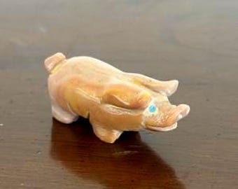 Zuni Pueblo Pig Fetish Chalcedony Agate Turquoise Eyes 1 and 3/8"