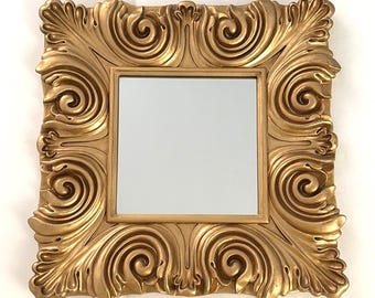 Square Vintage Hollywood Regency Gold Gilt Wall Mirror 13"