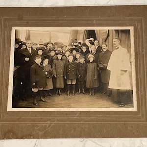 Antique Cabinet Photograph Church Priest Congregation Photo School Class