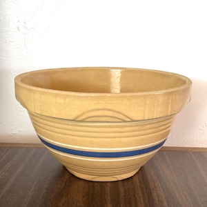 Antique Oven Ware USA Stoneware Mixing Bowl Blue & White Stripes Large #9