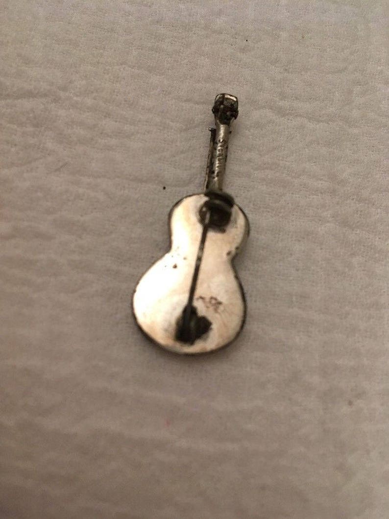 Vintage Sterling Silver GUITAR Brooch
